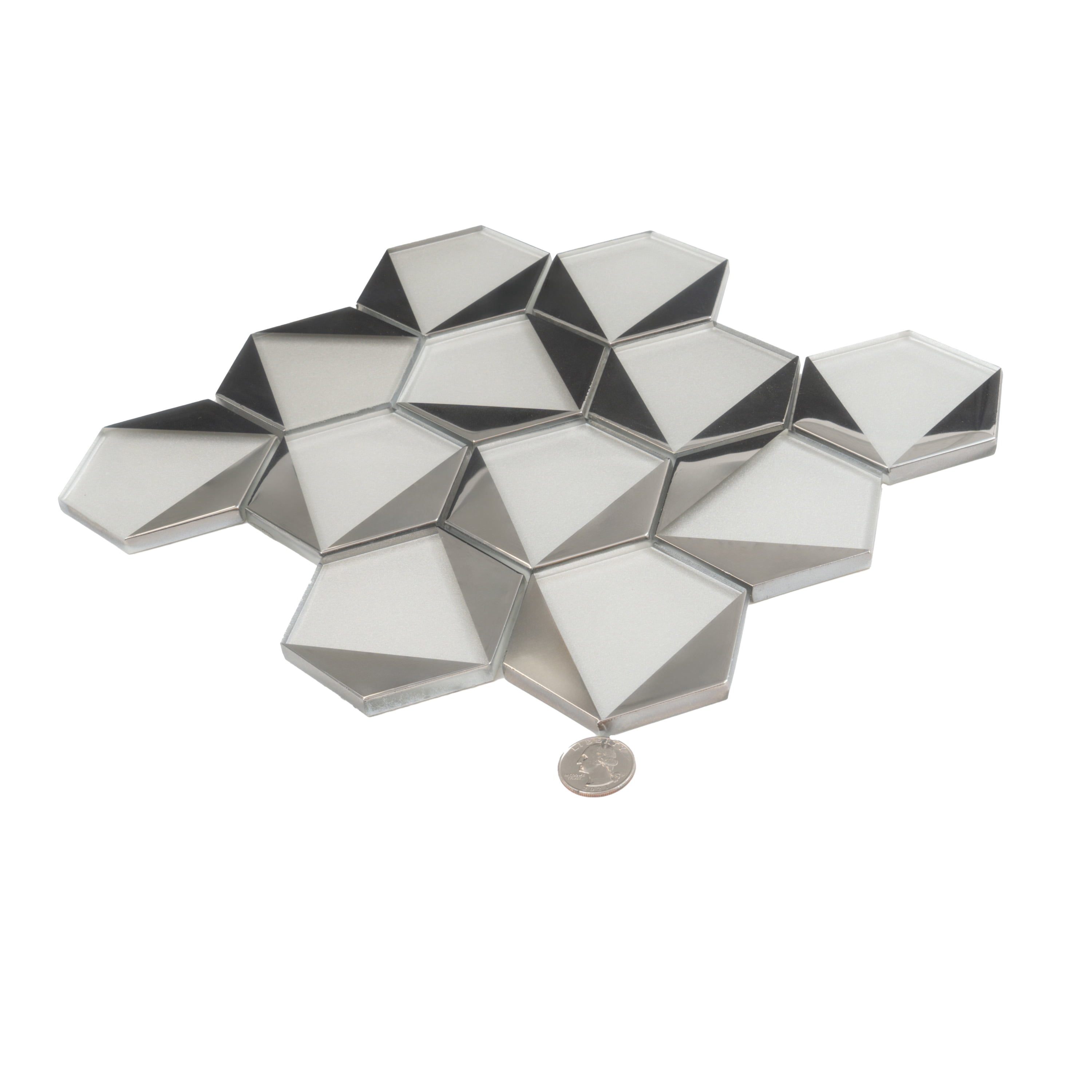 Mirari 9x11 in. Gray, Silver Glossy Glass 3D Trapezoid Mosaic Wall Tile (3.28 sq ft/case, 5-Pack)