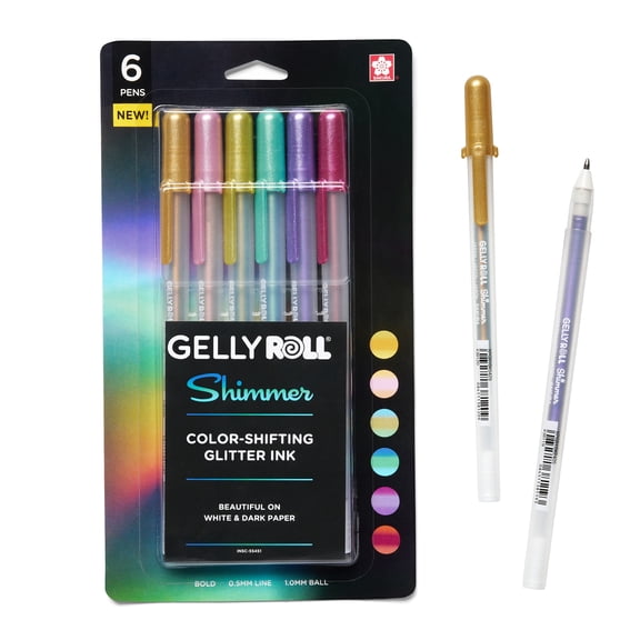 Sakura Gelly Roll Shimmer - Shimmer Gel Ink Pen for Scrapbooking, Note Decorating & DIY Craft Pen Projects - Color-Shift Gel Ink - Bold Tip Size - Multidimensional Shades - Assorted Colors - 6 Count