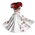 thumbnail image 1 of TJAZFJPA Robe Peplum Éclaboussures Col en V Robe Moulante avec Imprimé Effrayant Robe Rouge pour Femmes Robe Chandail en Molleton Femmes, 1 of 2