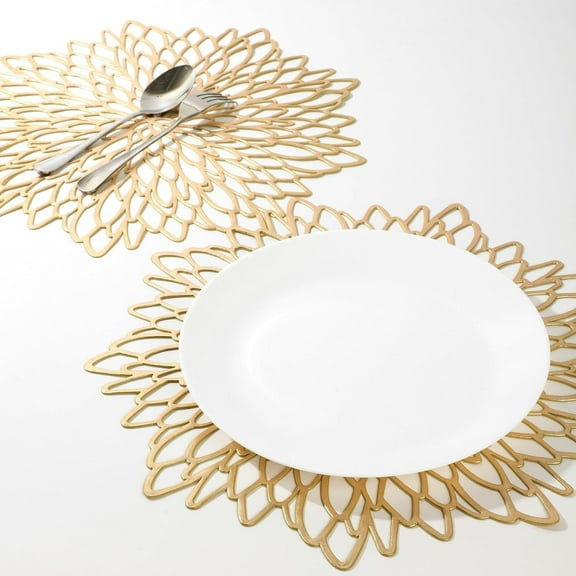 6-Pack Gold PVC Placemats ,Reversible Hollow out Design Table Chargers for Dining Table Settings (15inch)