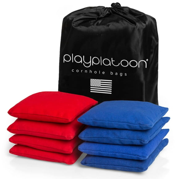 Play Platoon Premium Weather Resistant Duck Cloth Cornhole Bags - Set of 8 Bean Bags for Corn Hole Game - 4 Red & 4 Blue