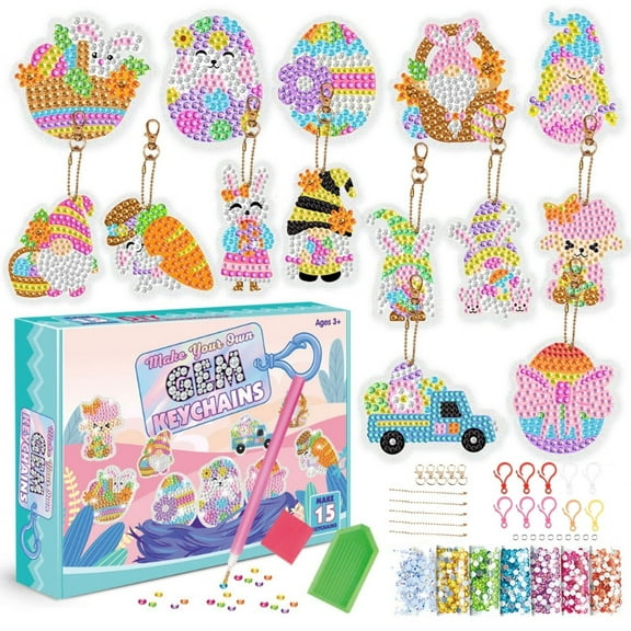 15 Pack Diamonds Painting Keychain DIY Arts and Crafts Kits for Kids and Adult Beginners Holiday Easter Gift Ideas