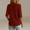 thumbnail image 3 of JIAYUE Women's T Shirt Classic Knit Casual Solid Color Three Quarter Length Sleeve Tunic Shirts Comfort Crew Neck Button Down Tees Loose Female Versatile Daily Relaxed Fit Tops, 3 of 3