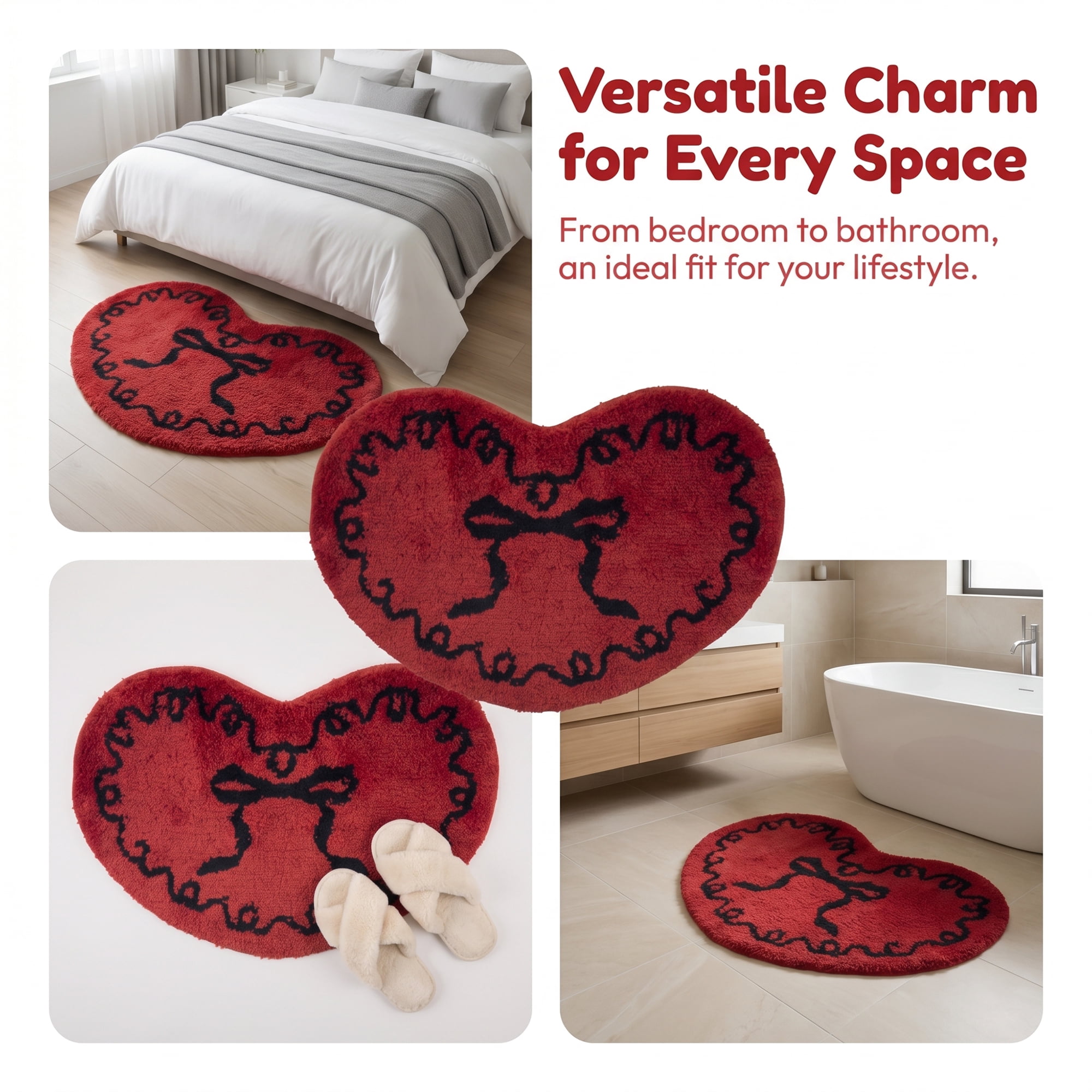 Unique Bargains Heart Shaped Shaggy Faux Fur Area Rug Non Slip Soft Plush 24" x 16" Red
