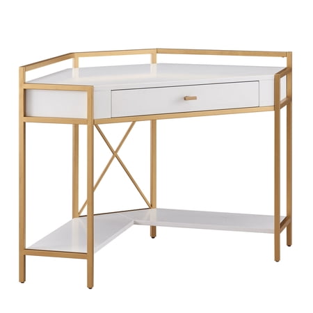 UPC: 0815199023279 | Leick Home Claudette Corner Desk in White and Gold