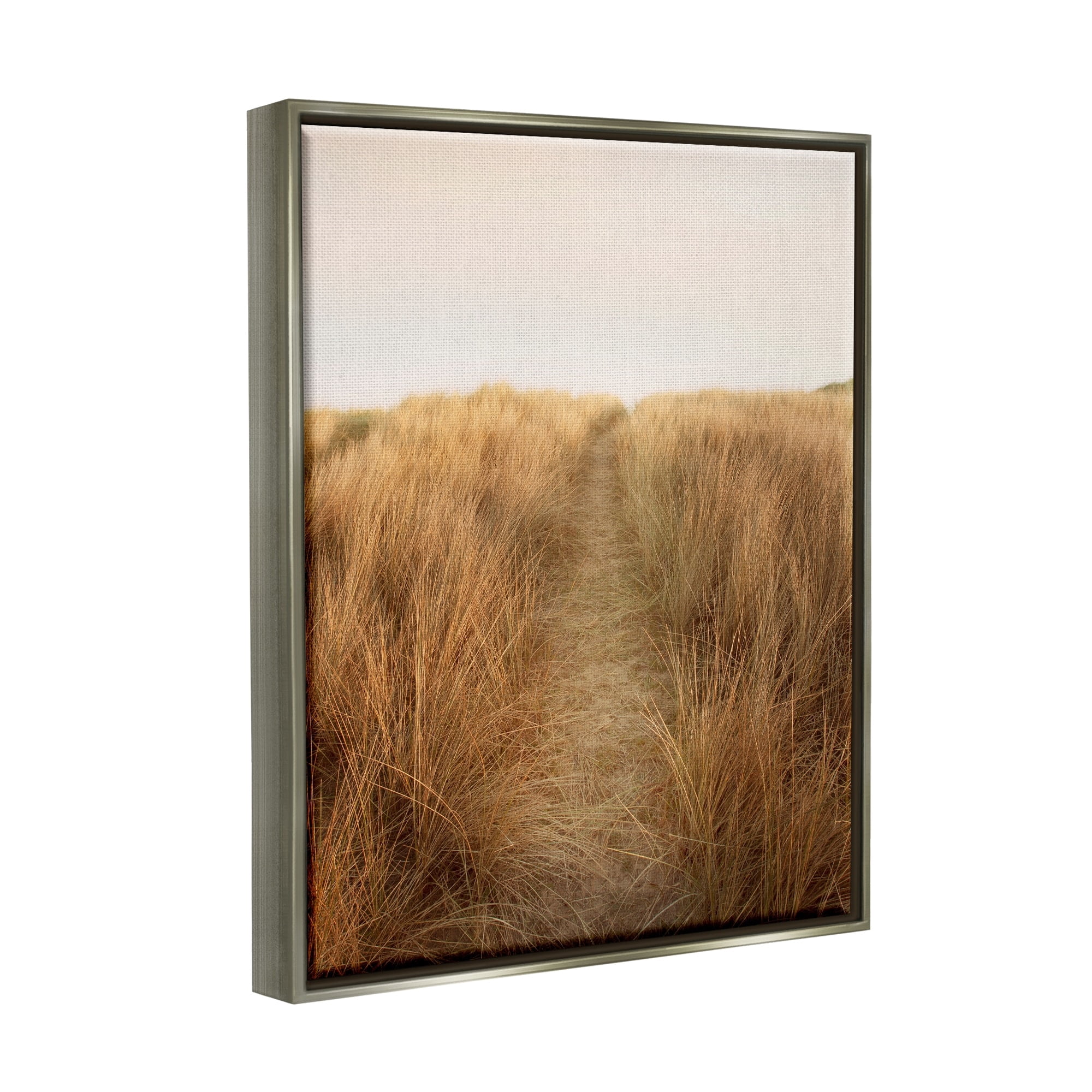 Stupell Industries Summer Sand Dune Pathway Sun Bleached Grassy Landscape Luster Gray Framed Floating Canvas Wall Art, 24x30, by Ian Winstanley