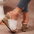 thumbnail image 4 of Womens Platform Wedge Slide Sandals Slip on Retro Studded Peep Toe High Heels Summer Dressy Backless Pumps White Size 6.5, 4 of 8