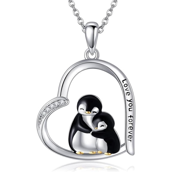XATENJE Penguin Necklace 925 Sterling Silver Panda/Horse/Squirrel/Giraffe Heart Pendant Necklace Animal Jewelry Gift for Women