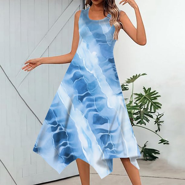 WILLBEST Vestidos De Mujer Vestido Casual De Verano Para Mujer Vestido Largo Sin Mangas Con Dobladillo De Pañuelo Vestido De Playa Con Bolsillos