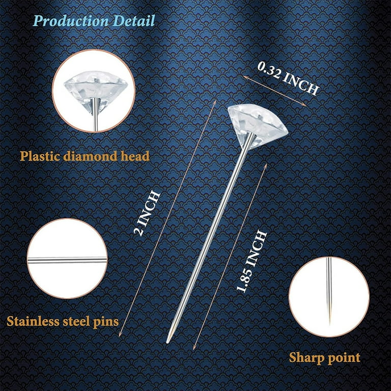 100 PCS Bouquet Flower Pins Clear Sewing Pins Crystal Diamond Head Pins