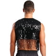 thumbnail image 2 of Nyeemya Men's Shiny Sequins Open Front Jacket 70s Hippie Tassel Vest Disco Party Sleeveless Cropped Tank Top Black S, 2 of 7