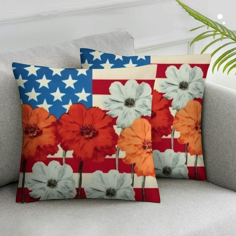 July Pillow Covers Myosotis Poppy Decor Patriotic Holiday Pillow