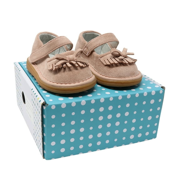 Wee Squeak Moccasin Mary Jane Rose Beige Shoe - Size 3 US Bow with Adjustable Hook and Loop Strap