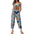 thumbnail image 6 of Halloween Jumpsuits for Women Casual Comfy Cotton Linen Lounge Clothes Funny Floral Print Overalls with Pockets, 6 of 7
