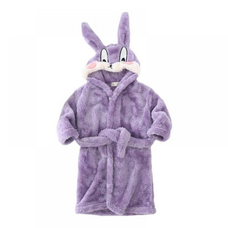 

Flannel Robe for Toddler Baby Boys Girls Cartoon Bunny Bathrobe Autumn Winter Night-Robe Pajamas For Kid 1-6T Purple