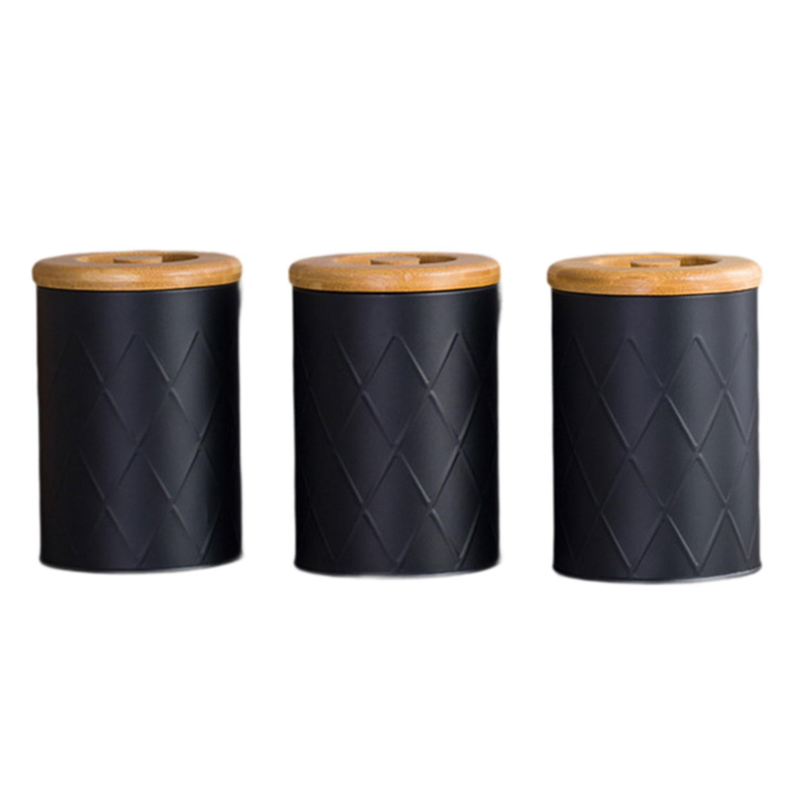 perfk Kitchen Canister Set Coffee Tea Sugar Container Decorative Canisters Multipurpose Airtight Food Storage Jars for Cookie Flour black
