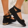 thumbnail image 4 of Rokment Sparkly Rhinestones Bow Dress Shoes Women Fall Elegant Casual Suede Pointed Toe Chunky Low Heel Elastic Strappy Ballet Flat for Bride Dressy Black Size 6, 4 of 5