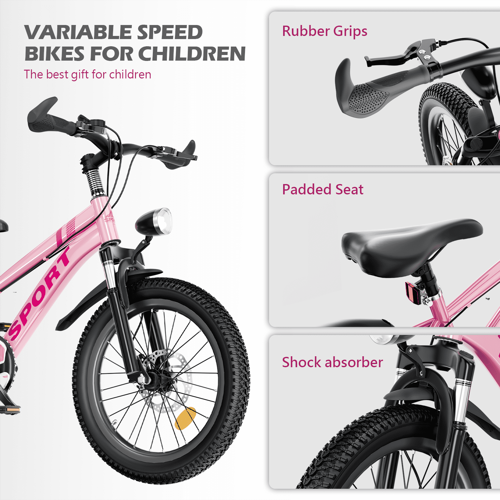 Holaki 20 Inch Kids Boys Girls Bike for 8-13 Years Old, Kids Bicycle Adjustable Seat with Basket, 7-Speed Gears, Dual Disc Brakes & Shock Absorber Front Fork for Birthday Gift,  Pink