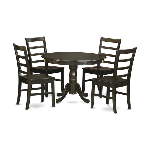 East West Furniture Hartland 5-piece Dining Set with Wood Seat in Cappuccino