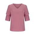 thumbnail image 6 of QLEICOM Women's Summer Casual Bubble Sleeve Polka Dot V-Neck Tunic Tops Ruffle Short Sleeve Flowy Blouse T-shirt Tops Pink XXL, US Size:12, 6 of 6