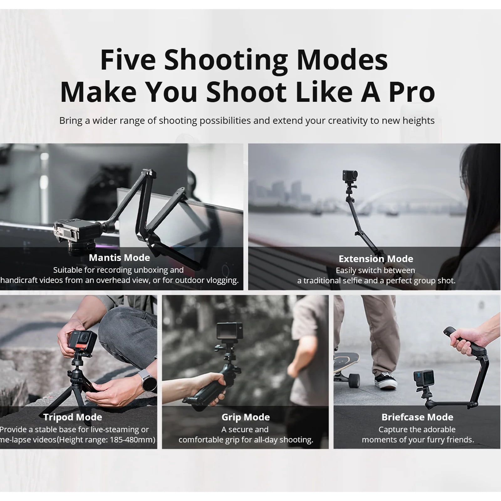 CapLock MantisPod Z Tripod for Insta360 LINK 2, GoPro, DJI, Smartphones – 360° Rotation, 5 Shooting Modes, Portable Camera Grip with Quick Release Plate