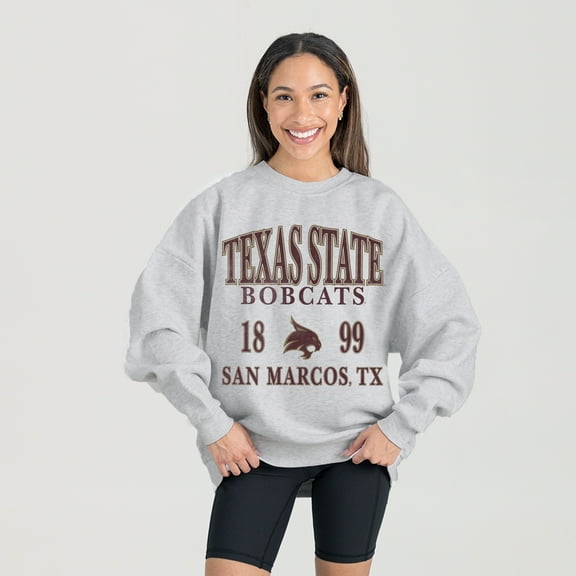 Women's Gameday Couture Ash Texas State Bobcats Premium Fleece Pullover Sweatshirt