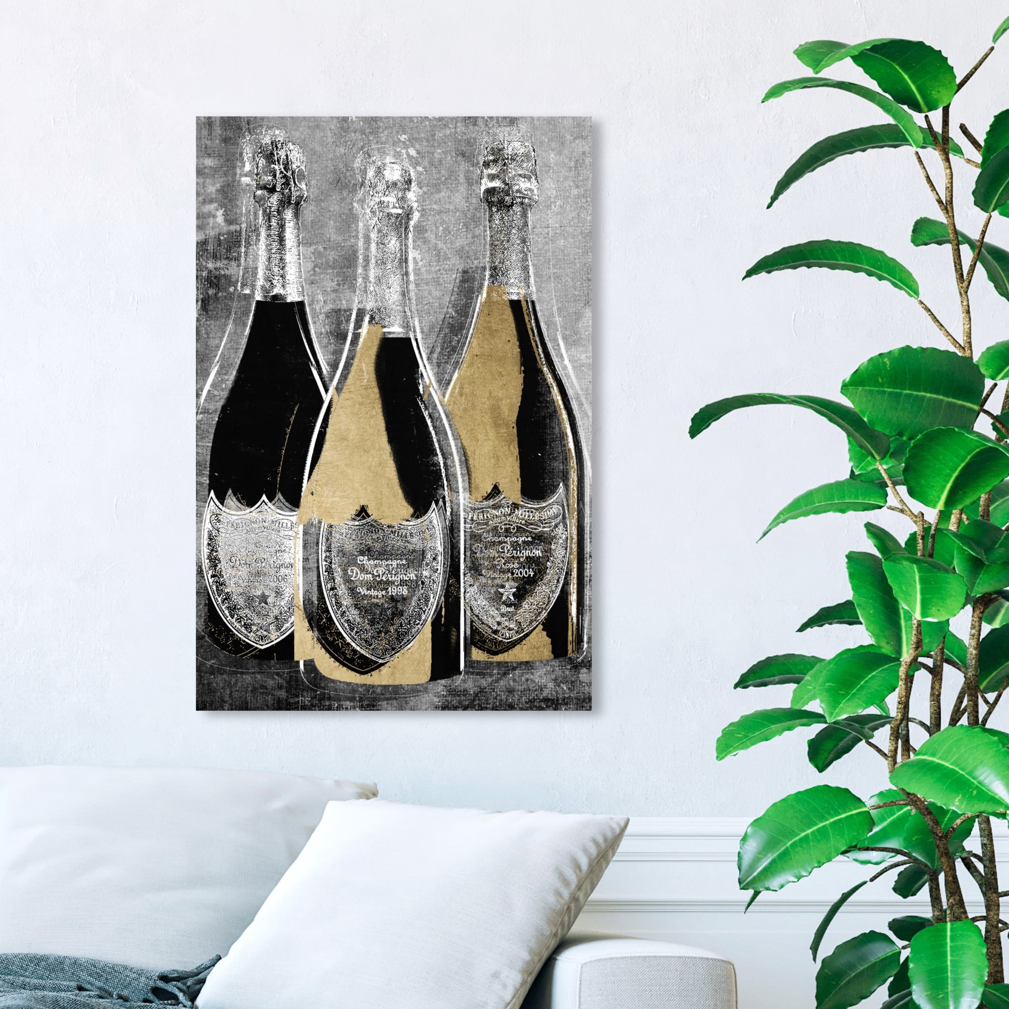 Wynwood Studio 'Dom Party For Three' Drinks and Spirits Wall Art Canvas Print - Black, Gold, 24" x 36"