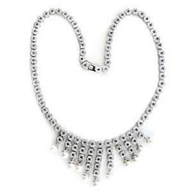 Alamode LOA559-18 Collier en Argent Sterling 925 Rhodié pour Femmes avec Synthétique en Blanc - 18 Po.