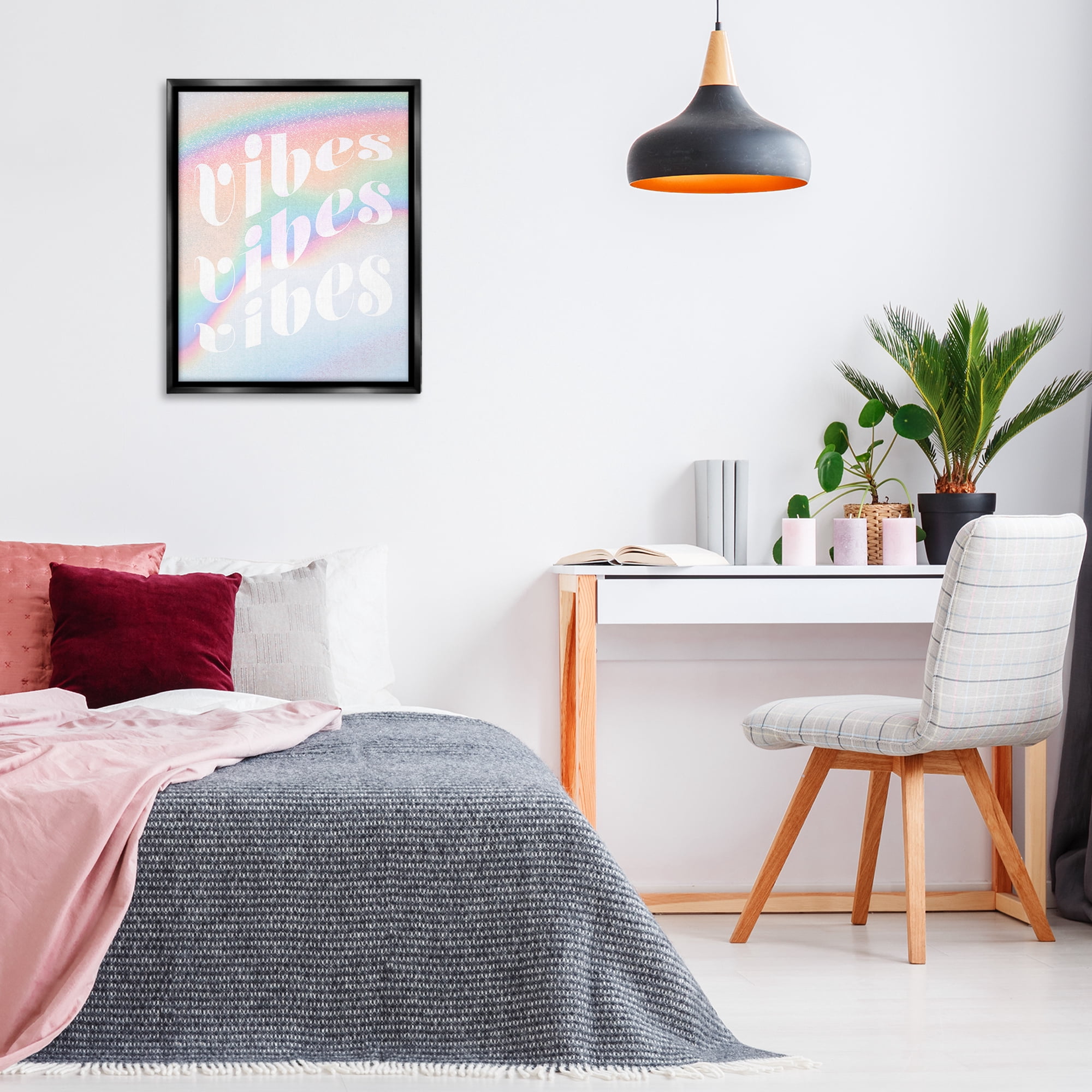 Stupell Industries Vibes over Glam Rainbow Text & Numbers Painting Black Floater Framed Canvas Art Print Wall Art, 25 x 31