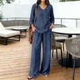 thumbnail image 2 of Lounge Sets for Women Women's 2 Piece Linen Sets Summer Two Piece Outfits 3/4 Sleeve Tops Casual Dress Lounge Capris Pants Set Travel Outfits QURATI S, 2 of 4