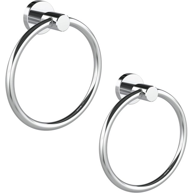 RARXTR Chrome Hand Towel Holder for Bathroom (2 Pack) Kitchen Towel Ring Modern Rounded Base Wall Mount SUS304 Stainless Steel
