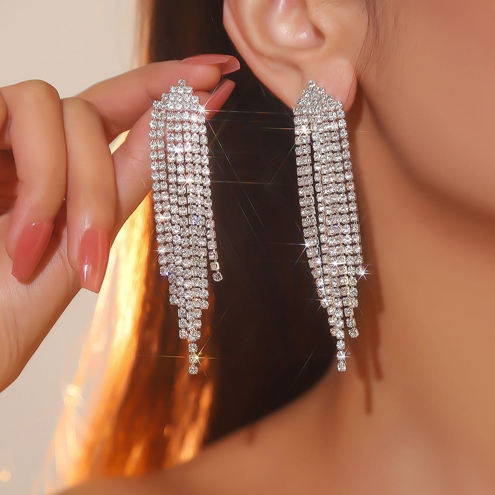 イヤリング TATIANA Silver 925 Crystal Line Drop Earrings EC1974 Amazon.com: Sttiafay Rhinestone Chain Drop Earrings Long
