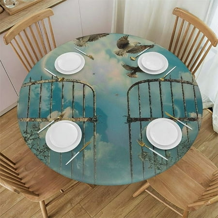 

Sheronv Birds Gate Sky Round Table Cover Stain Resistant Washable Indoor Outdoor Tablecloth Kitchen Dining Wedding Parties 100% Polyester Fiber 42-46