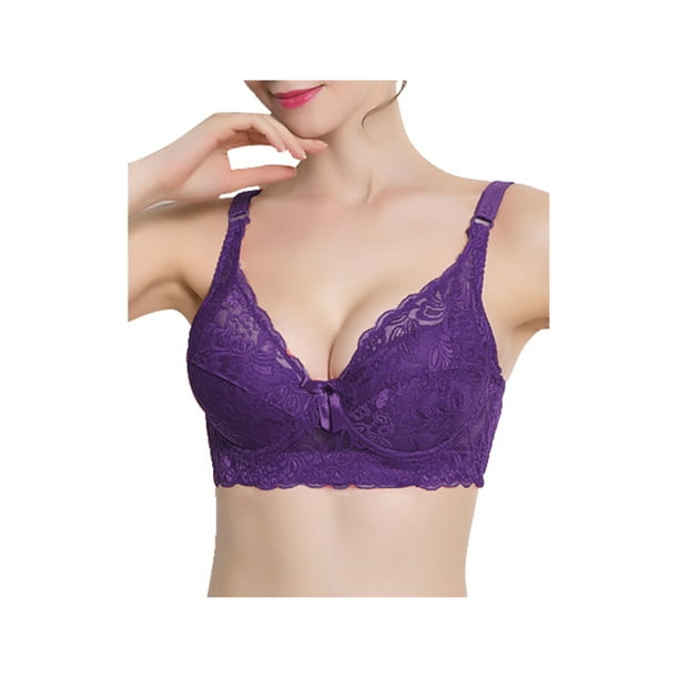 Sujetadores de copa completa para mujer, cómodo y transpirable, encaje floral, cobertura total, sujetador con aros sin relleno Púrpura 36/80 Fit 34B