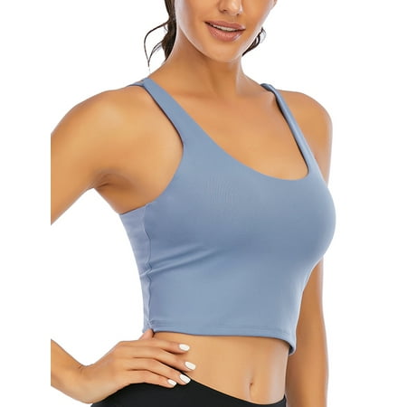 

FANNYC Sports Bra for Women Criss-Cross Back Strappy Longline Sports Bras Medium Support Yoga Workout Bra with Removable Cups