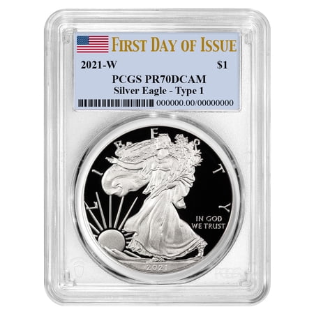 2021-W Proof $1 Type 1 American Silver Eagle PCGS PR70DCAM FDOI Flag Label