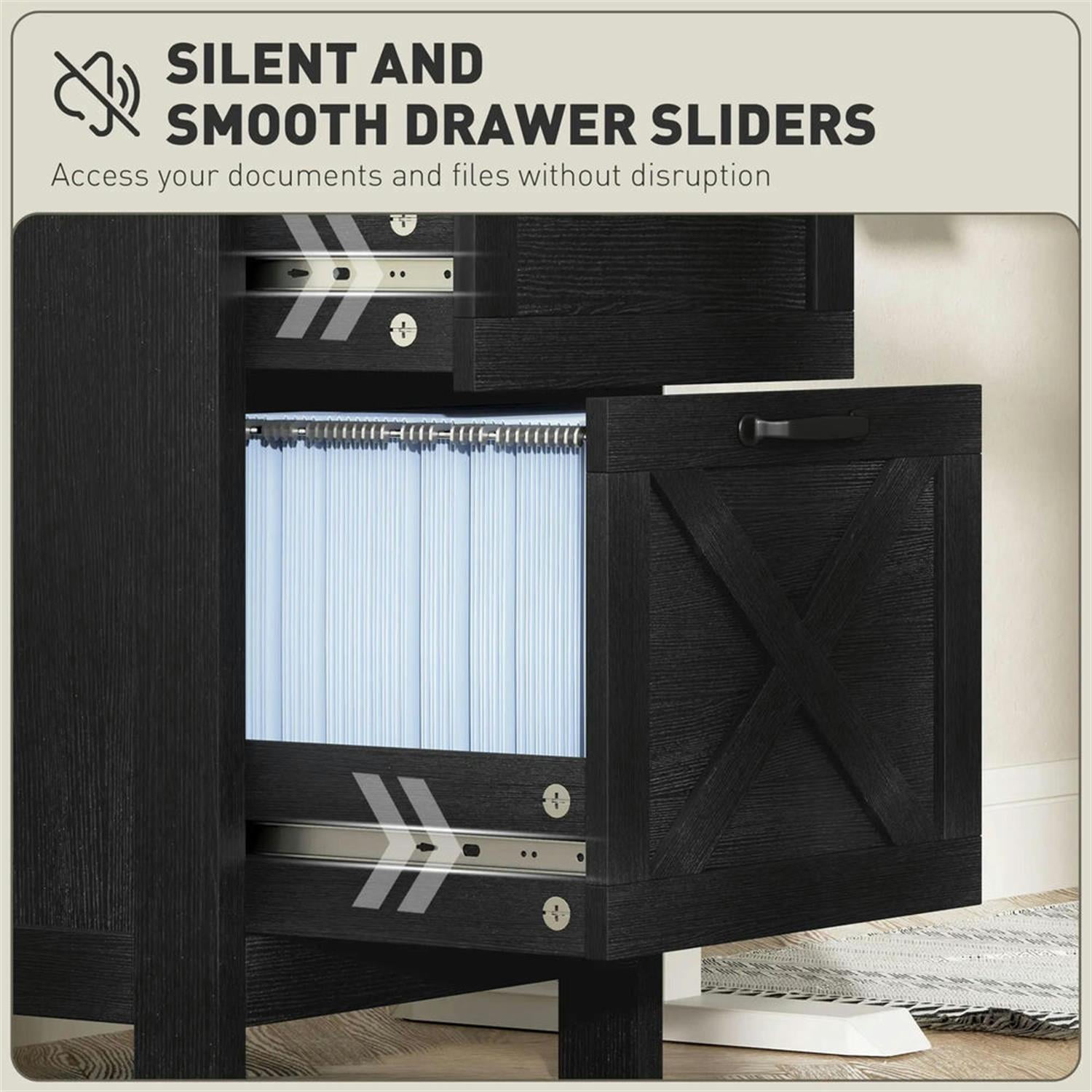 Demi Bonn Modern 3-Drawer Filing Cabinet for Letter, A4 and Legal Size, Home Office, Rustic Farmhouse Vertical File Cabinet, Black