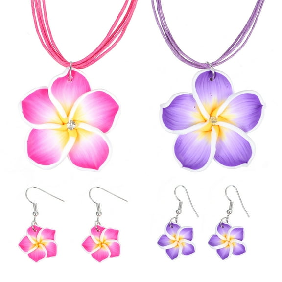 UEETEK Plumeria Costume Jewelry Necklace and Earrings Set Purple 2 Sets 1.6x1.6in
