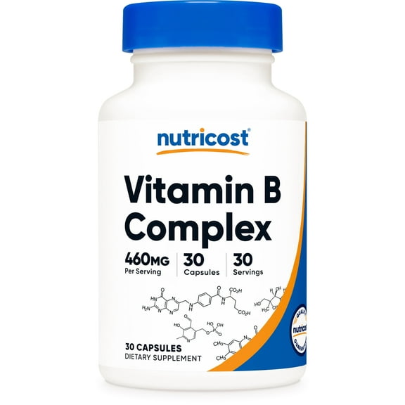 Nutricost High Potency Vitamin B Complex (462mg, 30 Capsules) -  Energy Complex with B Vitamins & Vitamin C for Men and Women