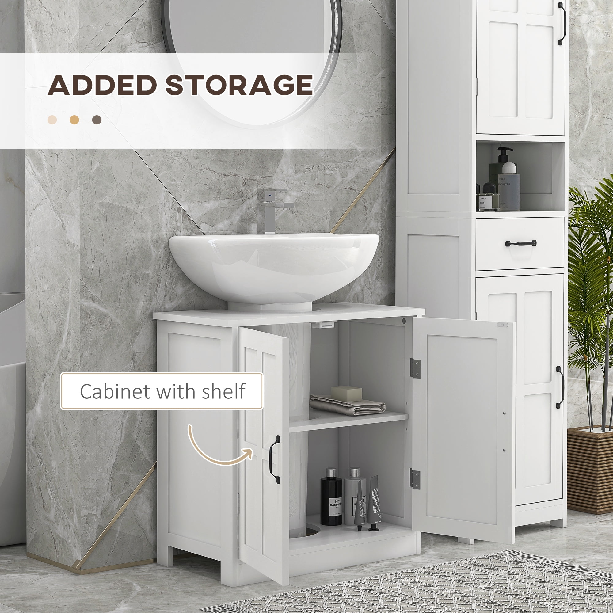 kleankin Pedestal Under-Sink Cabinet, Bathroom Storage Unit with Double Doors and Adjustable Shelf, White