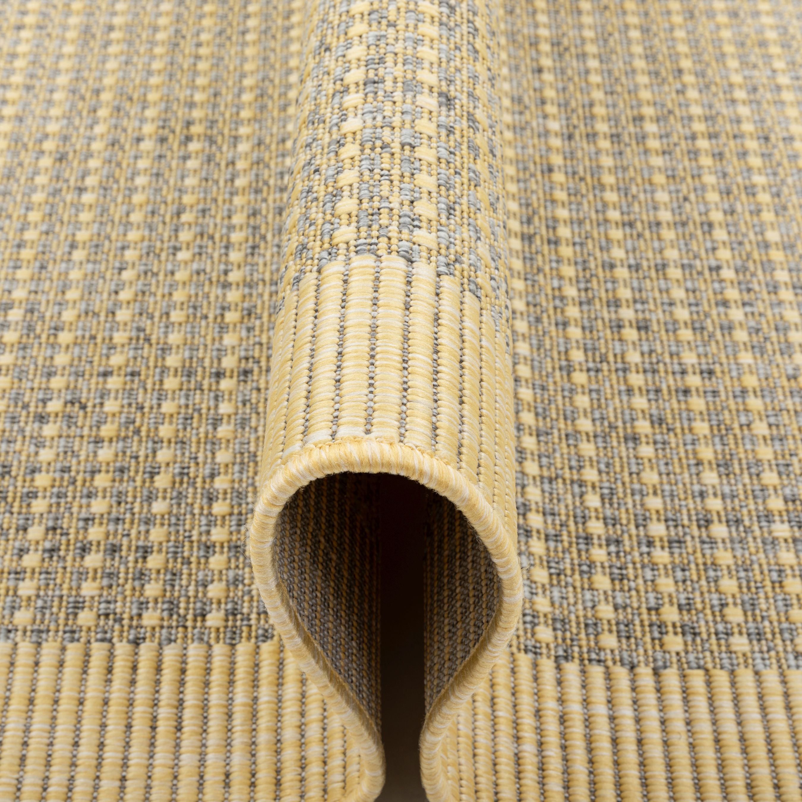 Well Woven Medusa Odin Solid & Striped Yellow 5'3" x 7'3" Indoor/Outdoor Flat-Weave Area Rug