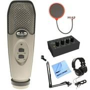 CAD Audio USB Large Diaphragm Cardioid Condenser Microphone w/ Tripod, 10' Cable Silver + Wind Screen + Mic Suspension + Tascam TH-02-B Closed-Back Headphones + Behringer HA400 Stereo Headphone Amp