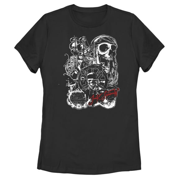 Women's Pirates of the Caribbean: Curse of the Black Pearl Jack Sparrow Icons  Graphic Tee Black X Large