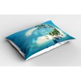 thumbnail image 2 of Ambesonne Island Pillow Sham 2 Pack, Atoll Palm Trees Ocean, 26"x20", Blue Ivory Green, 2 of 3