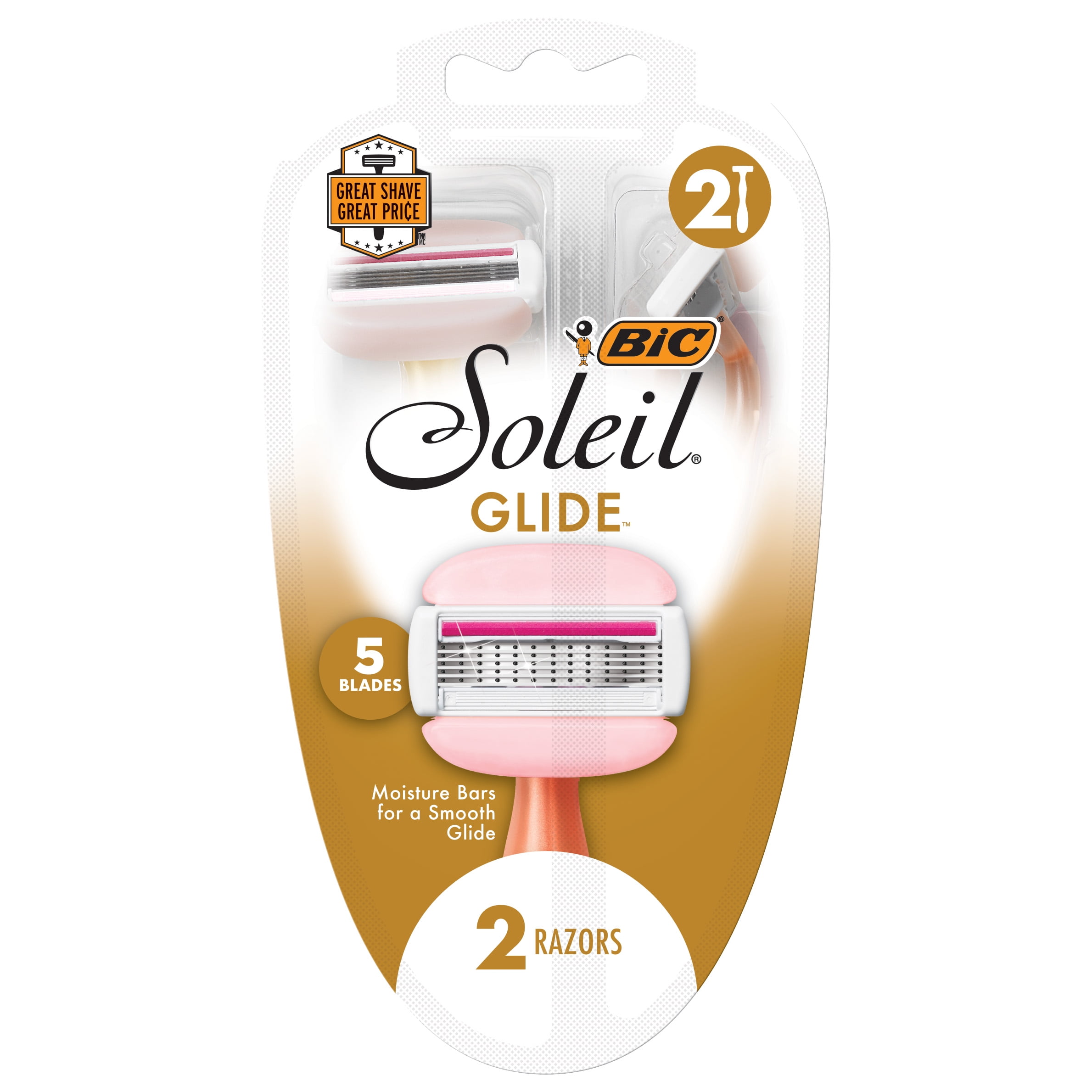 BIC Soleil Glide Women's Disposable Razors, 5 Blades with Moisture Strip and Shea Butter, 2-Count