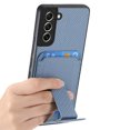 thumbnail image 2 of Magnetic Carbon Fiber Case for Samsung Galaxy S21 FE with Holder Kickstand, Fiber Texture Wallet Phone Case with Card Holder Durable Military Grade Protection Cover for Galaxy S21 FE, Blue, 2 of 10