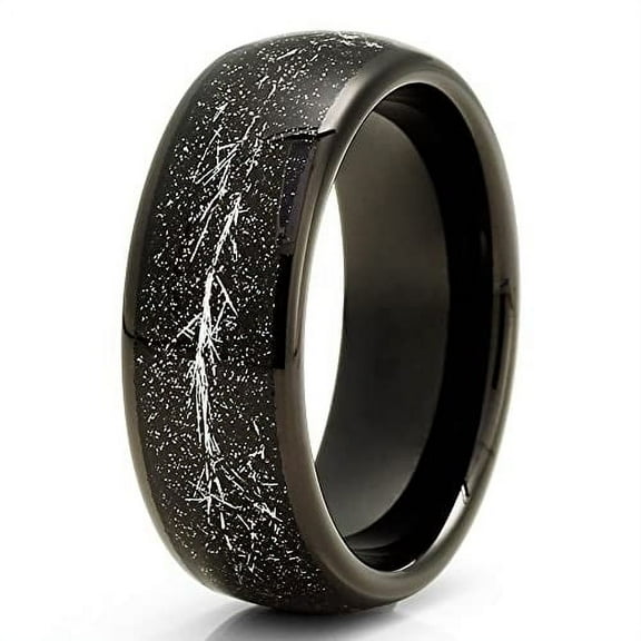 Meteorite Tungsten Wedding Ring,8mm Wedding Ring,Tungsten Wedding Band,Black Tungsten Wedding Ring,Meteorite Ring