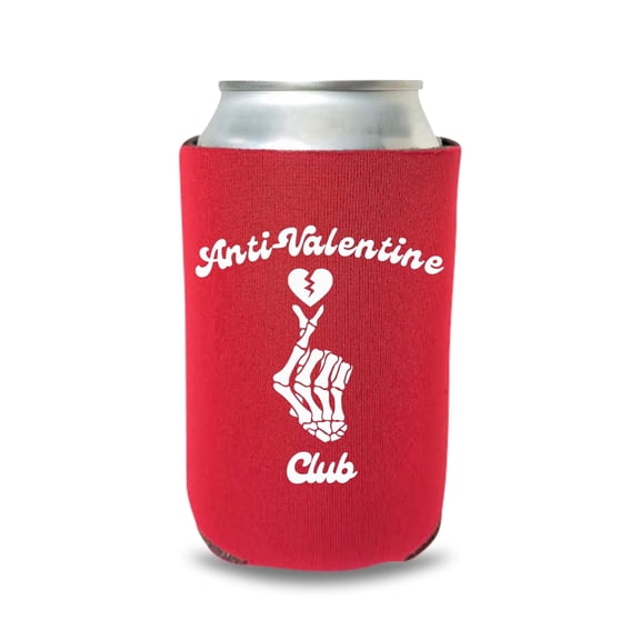 Beer Can Cooler, Anti-Valentine Club Funny Design, Beverage Sleeve for Party, Gift Accessory, Red