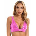 thumbnail image 2 of Sxiwei Women's Wet Look Pu Leather Bra Top Plunging Tank Crop Top Vest Bustier Rave Dance Bra Hot Pink L, 2 of 5
