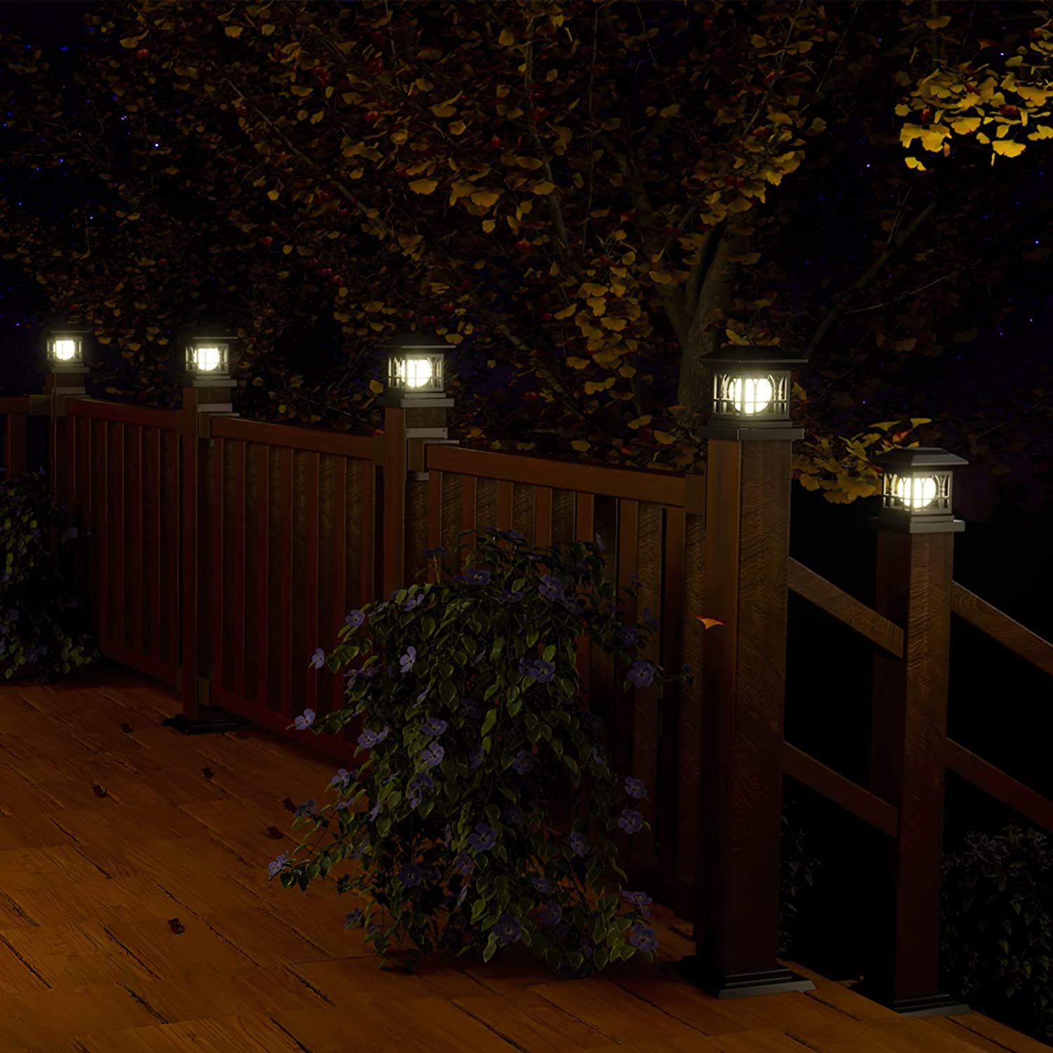 Liefgarden Solar Post Cap Lights Outdoor, RGB  Warm White LED Lighting  Mode 20 LM, Fits 3.6x3.6 4x4 4.5x4.5 5x5 Wooden Fence Deck Patio Garden.  Black (12 Pack)